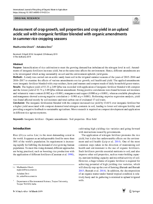 (PDF) Assessment of crop growth, soil properties and crop yield in an ...