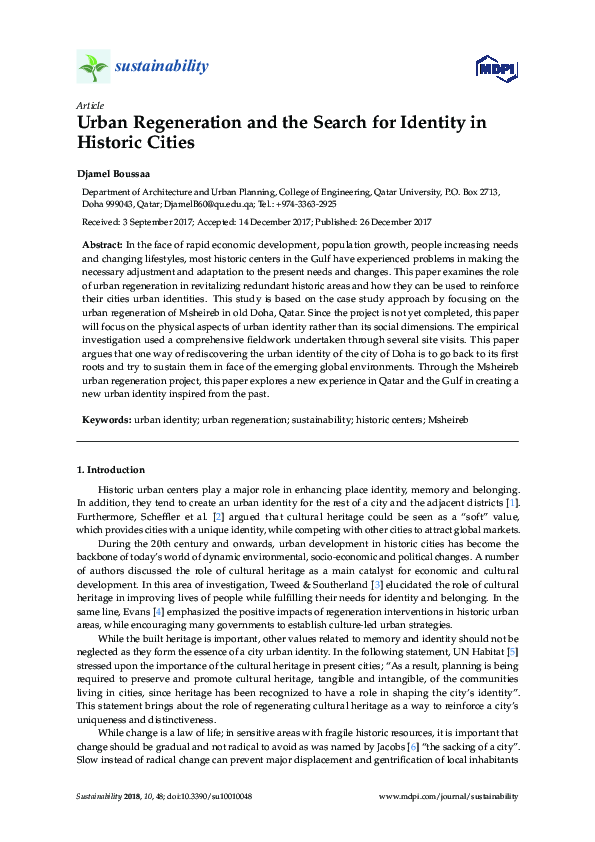 (PDF) Urban Regeneration and the Search for Identity in Historic Cities