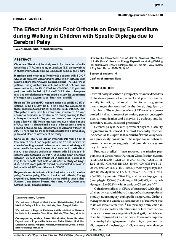 (PDF) The Effect of Ankle Foot Orthosis on Energy Expenditure during ...