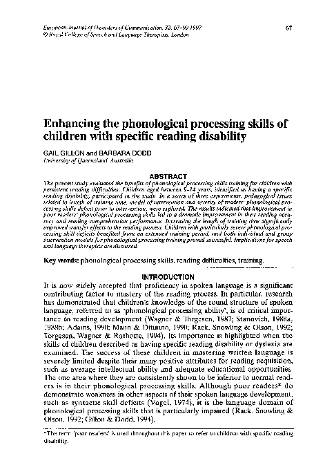(PDF) Enhancing the phonological processing skills of children with ...