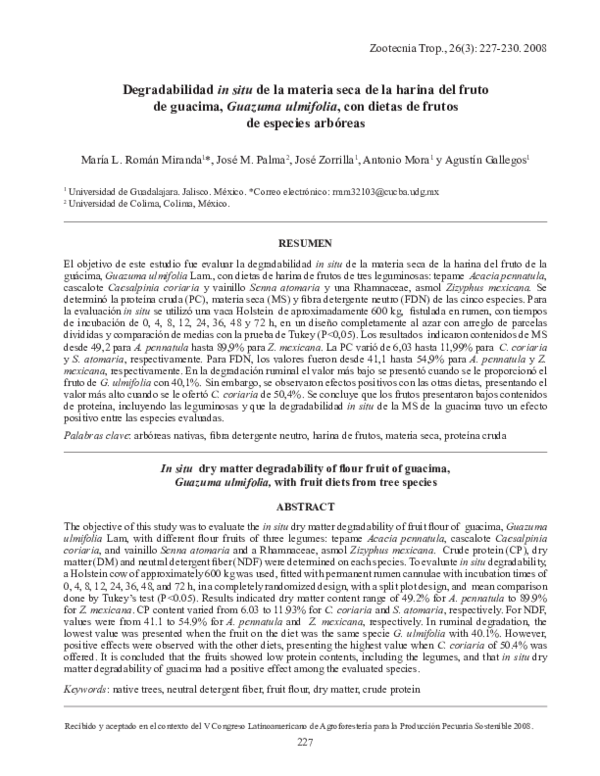 (PDF) In Situ Dry Matter Degradability of Flour Fruit of Guacima ...