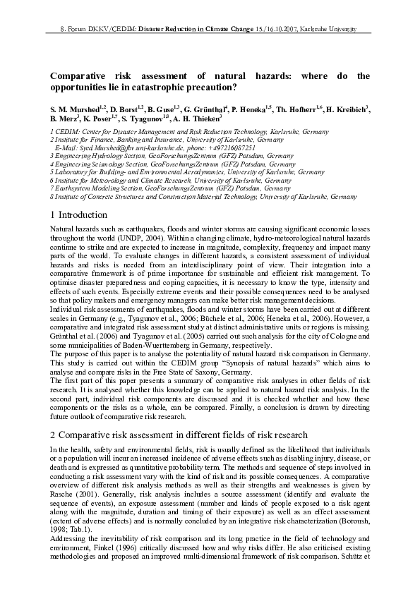 (PDF) Comparative risk assessment of natural hazards: where do the ...