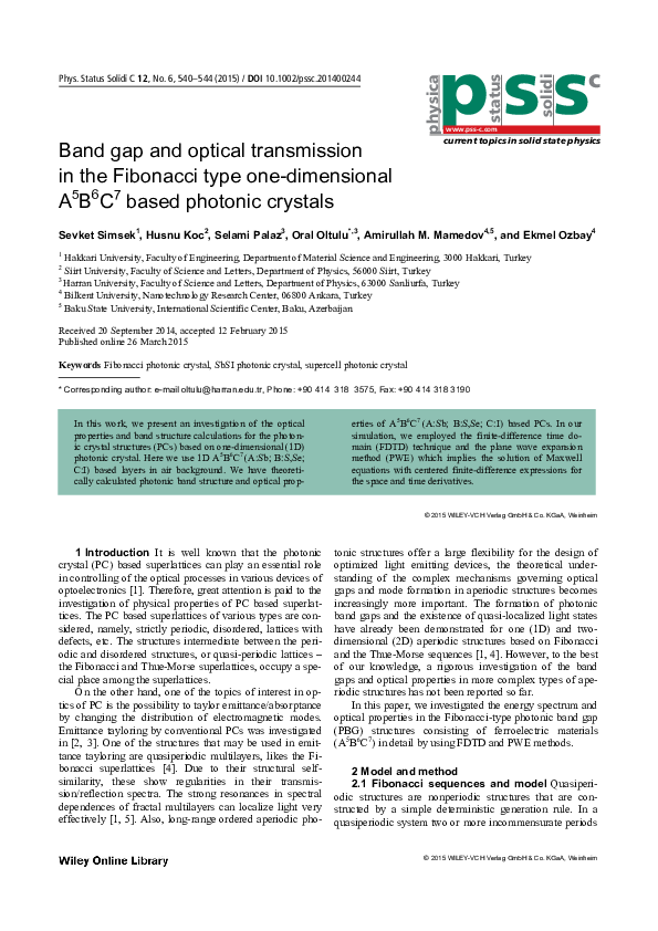 (PDF) Band gap and optical transmission in the Fibonacci type one ...