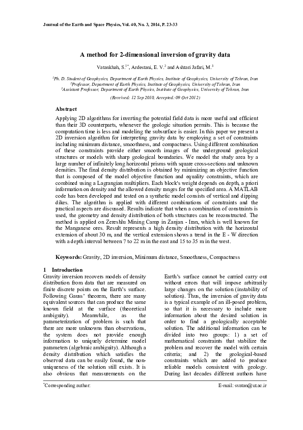 (PDF) A method for 2-dimensional inversion of gravity data