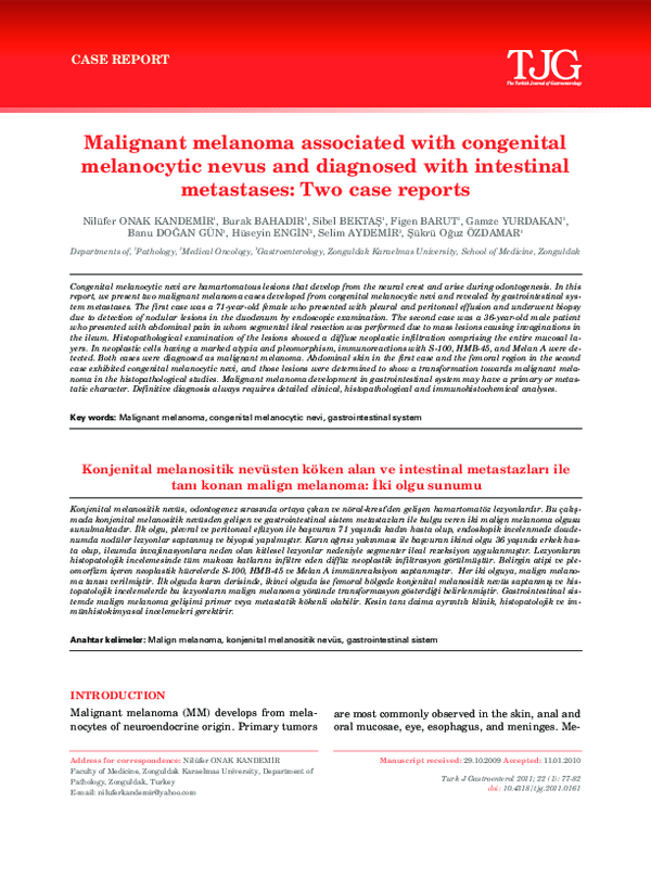 (PDF) Malignant melanoma associated with congenital melanocytic nevus ...