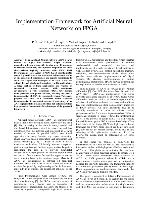 (PDF) Implementation framework for Artificial Neural Networks on FPGA