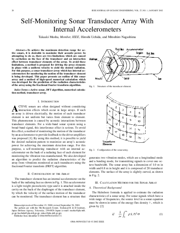 (PDF) Selfmonitoring sonar transducer array with internal accelerometers Takaaki Musha