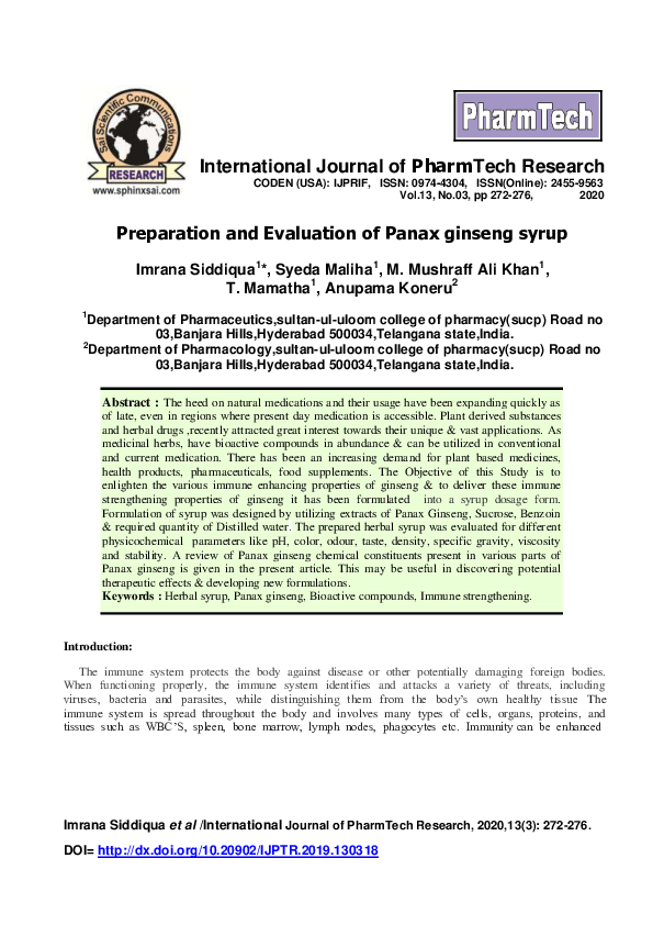 (PDF) Preparation and Evaluation of Panax ginseng syrup