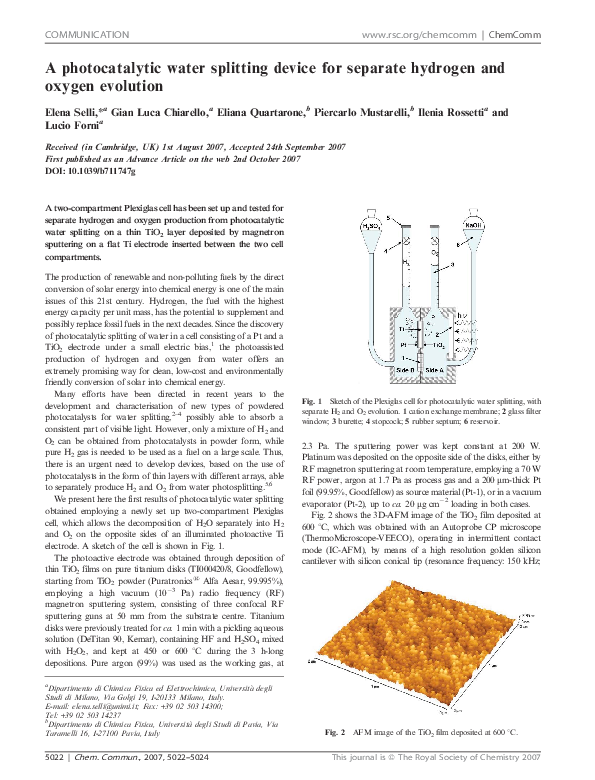 (PDF) A photocatalytic water splitting device for separate hydrogen and ...