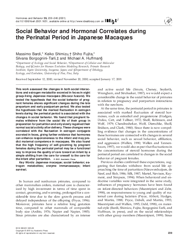 (PDF) Social Behavior and Hormonal Correlates during the Perinatal ...