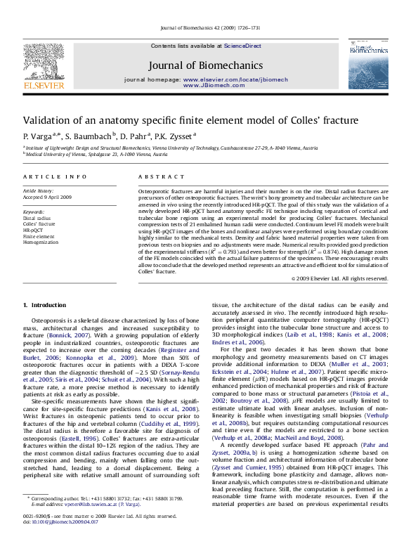 (PDF) Validation of an Anatomy-Specific Finite Element Model of Colle's ...