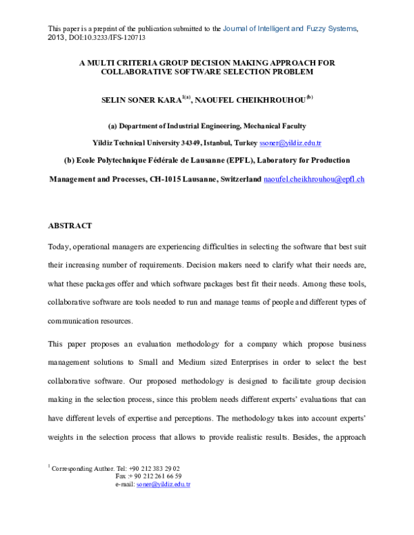 (PDF) A multi criteria group decision making approach for collaborative ...