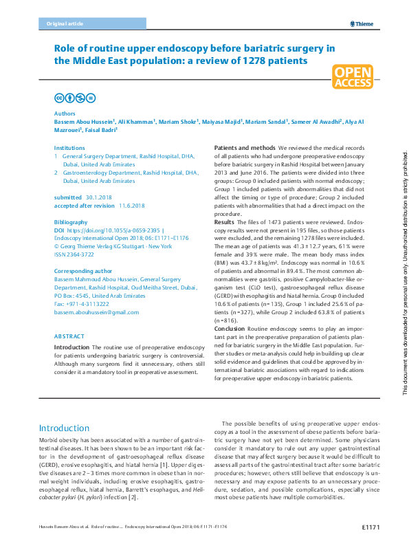 (PDF) Role of routine upper endoscopy before bariatric surgery in the