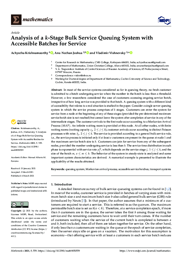 (PDF) Analysis of a k-Stage Bulk Service Queuing System with Accessible ...