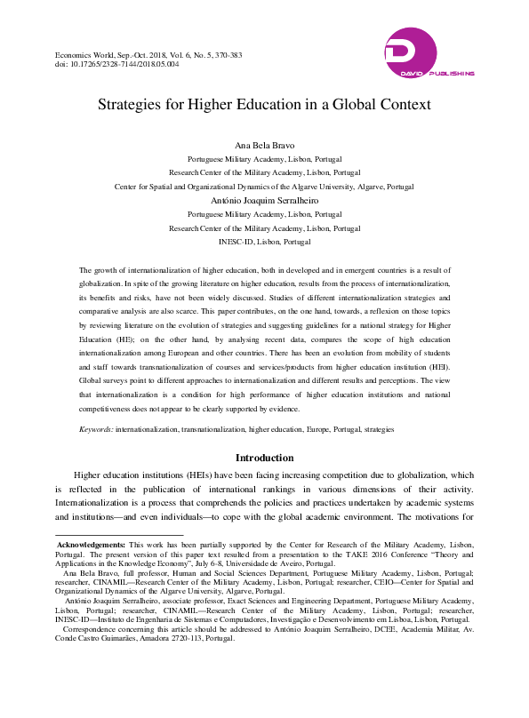 (PDF) Strategies for Higher Education in a Global Context