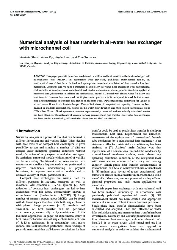 (PDF) Numerical analysis of heat transfer in air-water heat exchanger ...