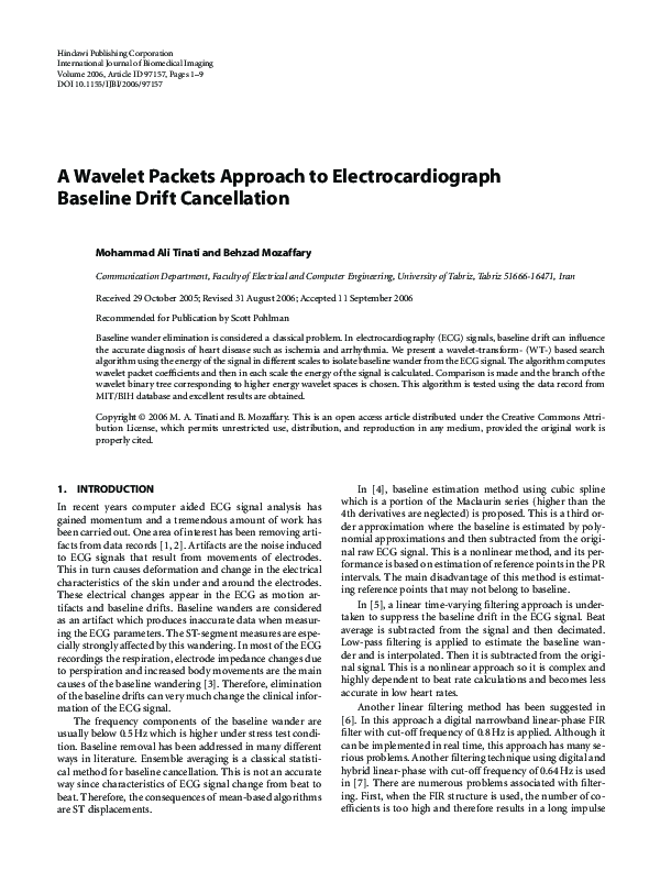 (PDF) A Wavelet Packets Approach to Electrocardiograph Baseline Drift ...