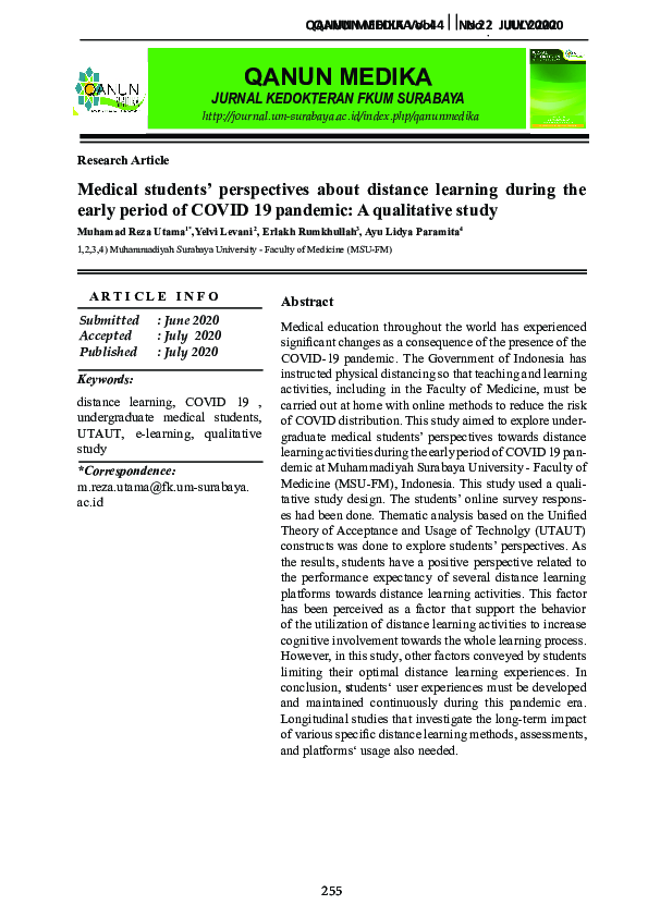 (PDF) Medical students' perspectives about distance learning during ...