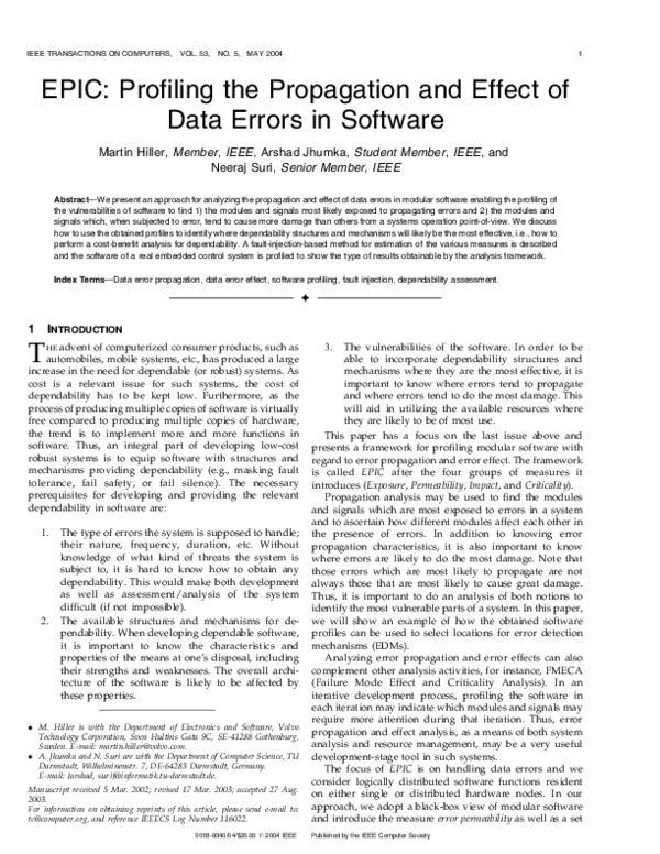 (PDF) EPIC: profiling the propagation and effect of data errors in software