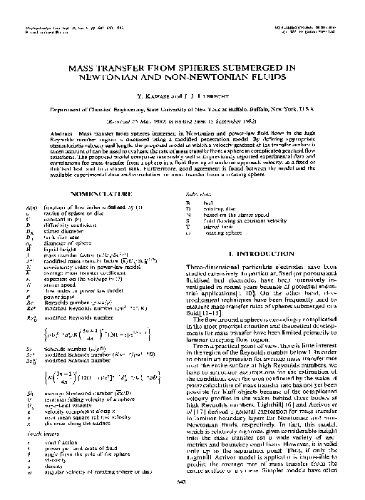 (PDF) Mass transfer from spheres submerged in Newtonian and non ...