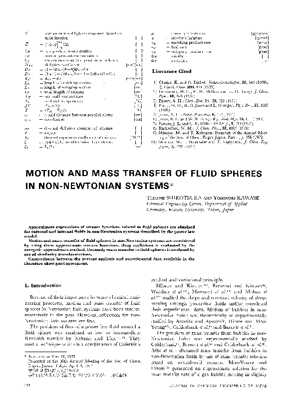 (PDF) Motion and Mass Transfer of Fluid Spheres in Non-Newtonian Systems