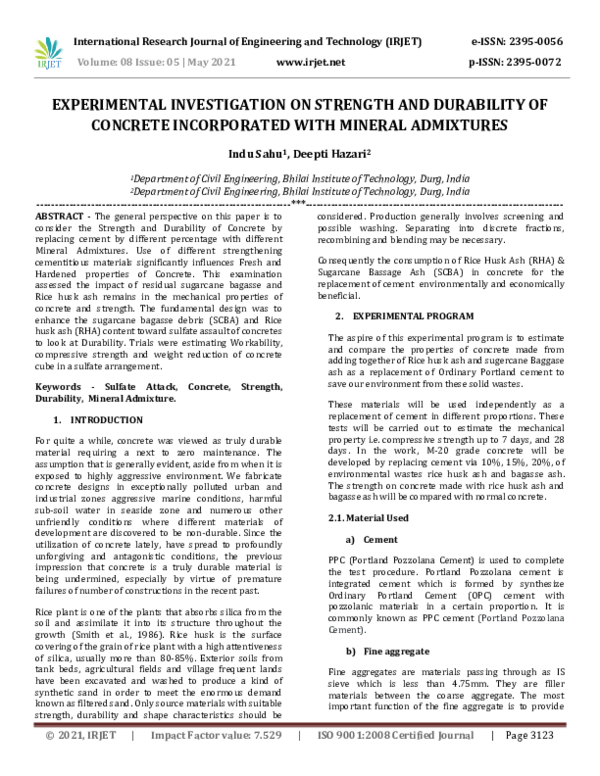 (PDF) IRJET- EXPERIMENTAL INVESTIGATION ON STRENGTH AND DURABILITY OF ...