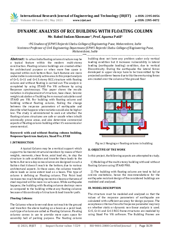(PDF) IRJET- DYNAMIC ANALYSIS OF RCC BUILDING WITH FLOATING COLUMN