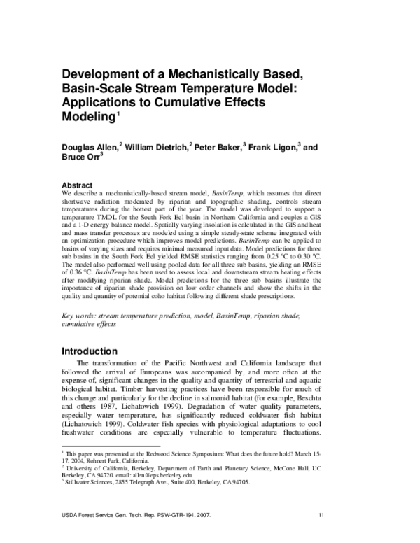 (PDF) Development of a mechanistically based, basin-scale stream ...