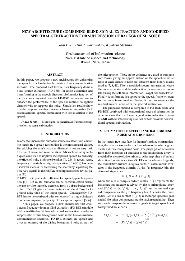 (PDF) New architecture combining blind signal extraction and modified ...