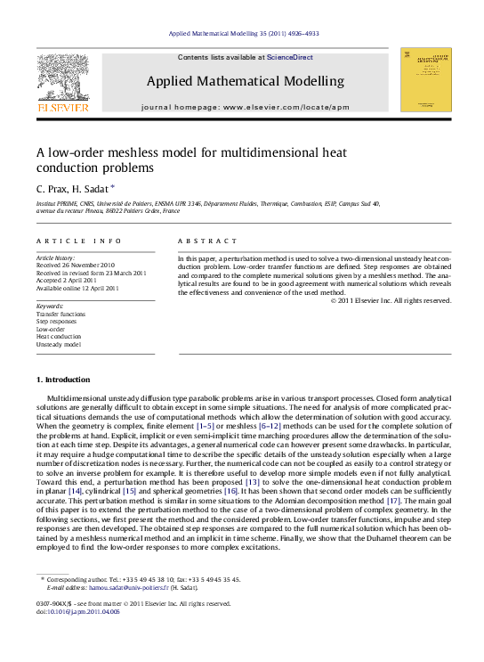 (PDF) A low-order meshless model for multidimensional heat conduction ...