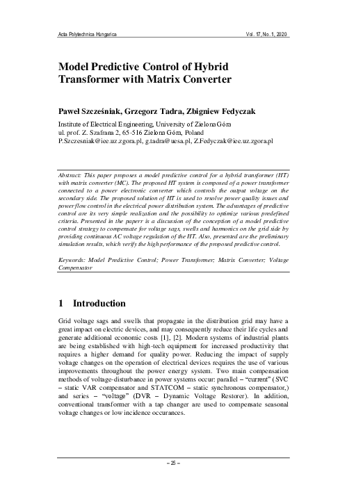 (PDF) Model Predictive Control of Hybrid Transformer with Matrix Converter