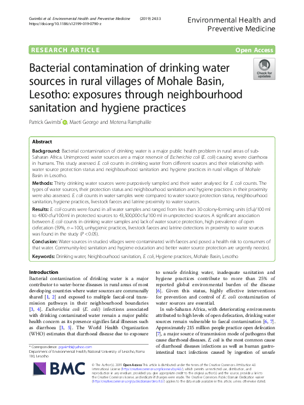 (PDF) Bacterial contamination of drinking water sources in rural ...