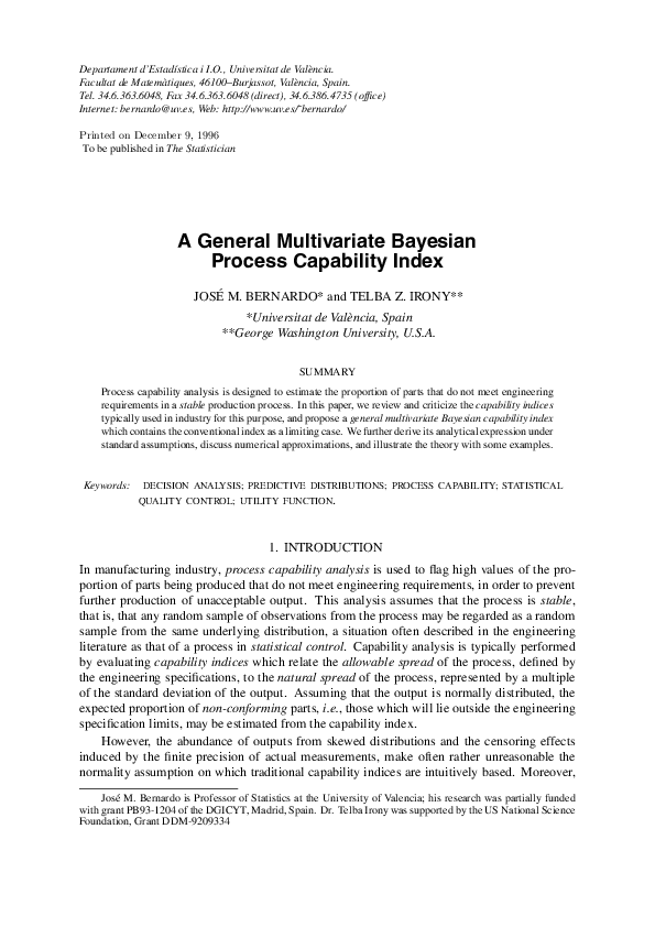 (PDF) A General Multivariate Bayesian Process Capability Index