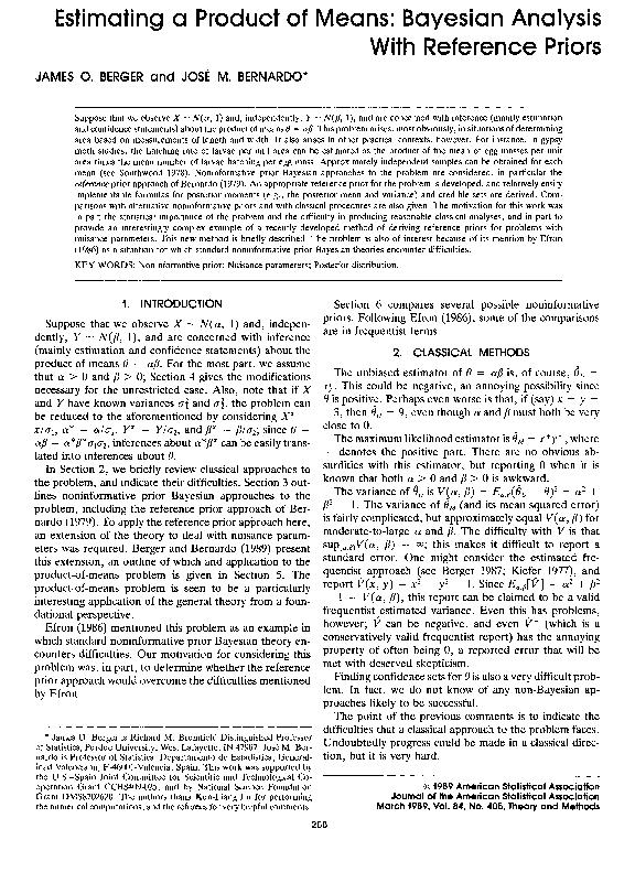 (PDF) Estimating a Product of Means: Bayesian Analysis with Reference ...