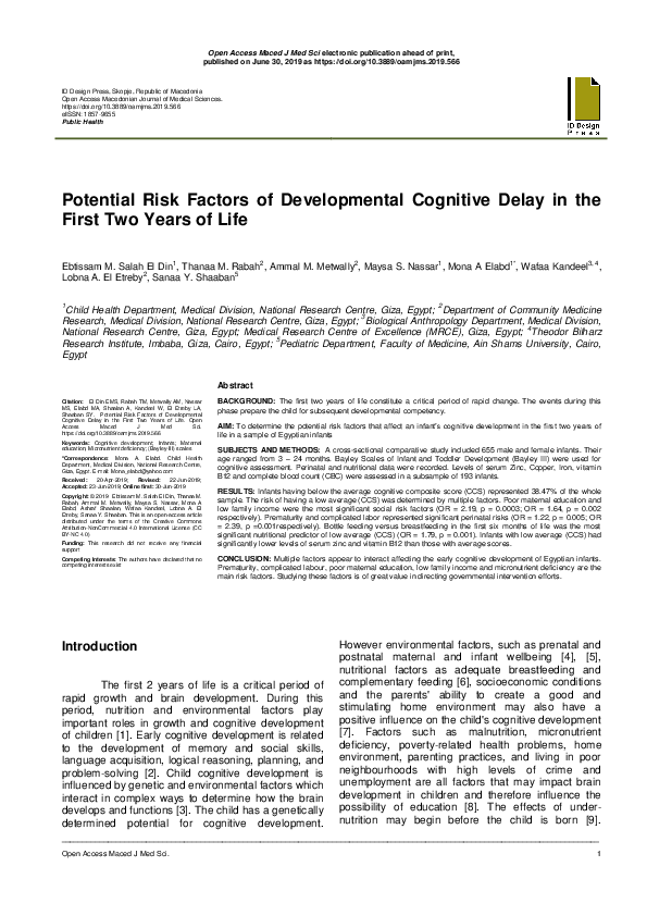 (PDF) Potential Risk Factors of Developmental Cognitive Delay in the ...