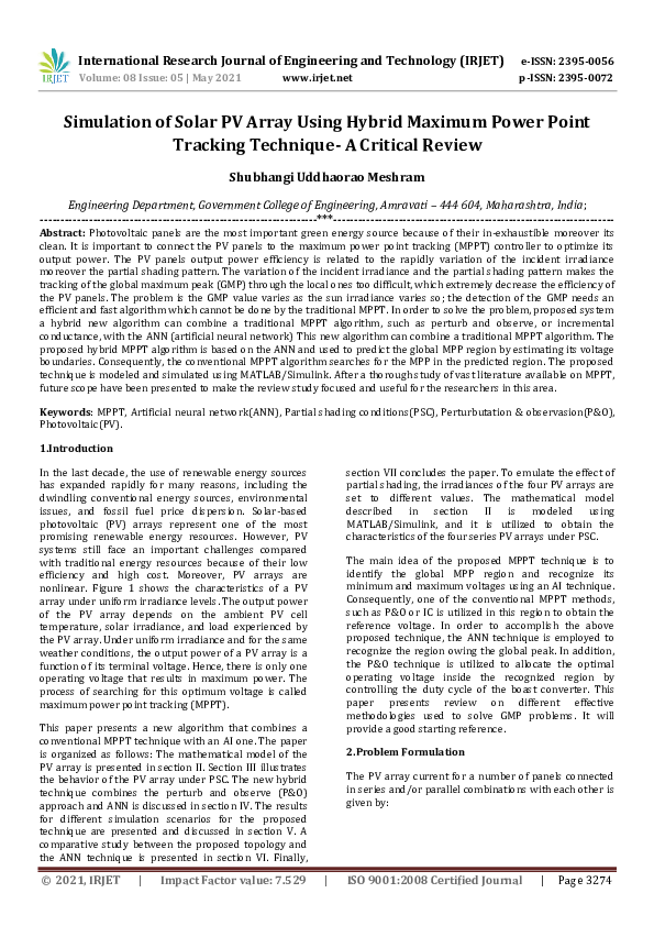 (PDF) IRJET- Simulation of Solar PV Array Using Hybrid Maximum Power ...