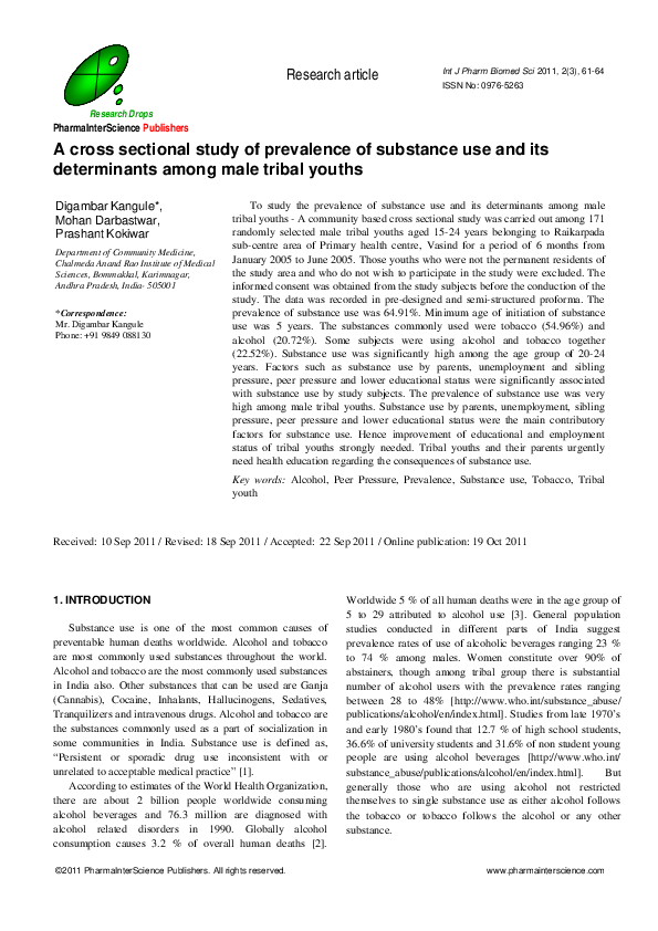 (PDF) A Cross Sectional Study of Prevalence of Substance Use and its ...