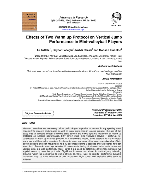 (PDF) Effects of Two Warm up Protocol on Vertical Jump Performance in ...
