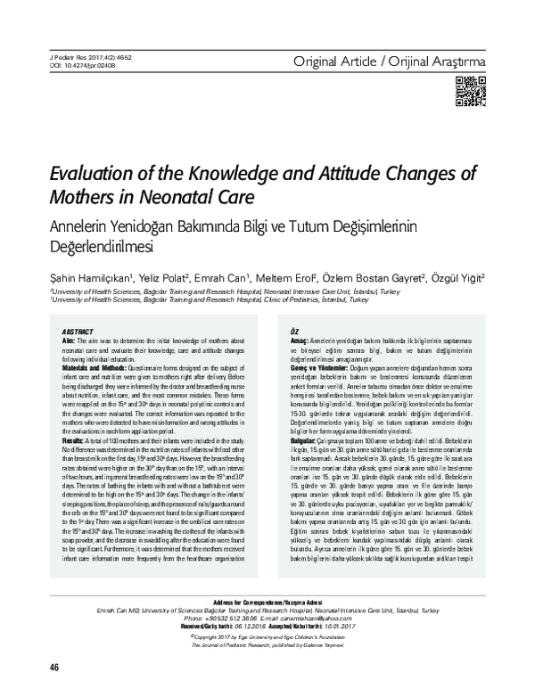 (PDF) Evaluation of the Knowledge and Attitude Changes of Mothers in ...
