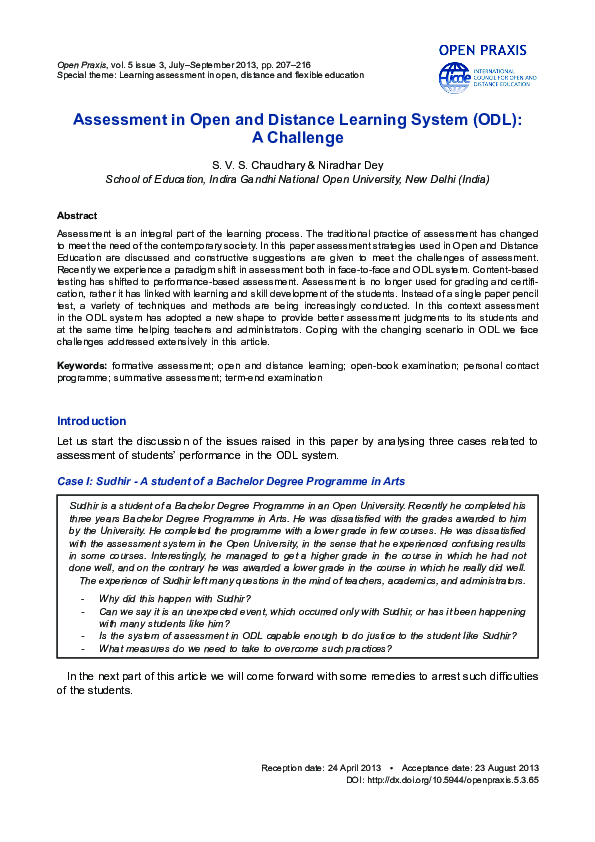 (PDF) Assessment in Open and Distance Learning System (ODL): A Challenge