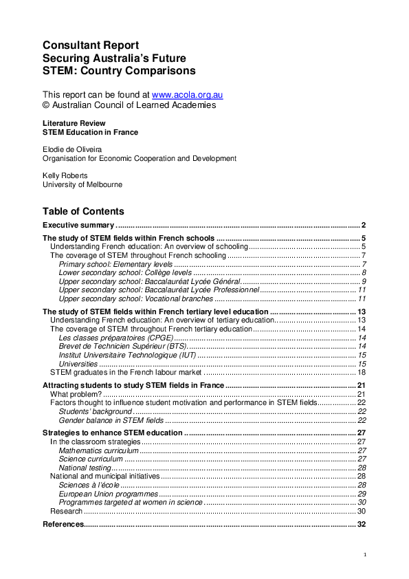 (PDF) Literature review: STEM education in France