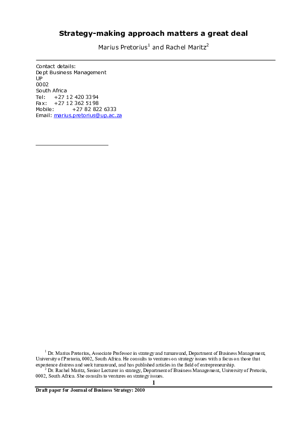 (PDF) Strategy making: the approach matters