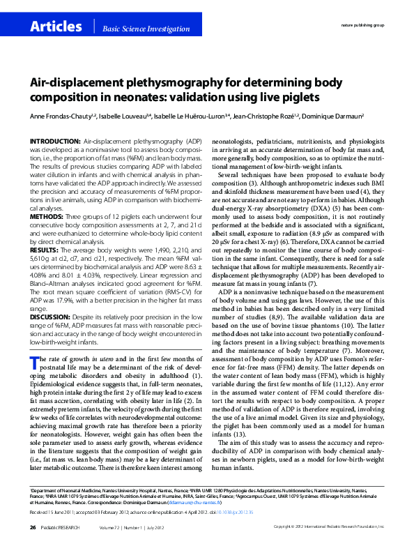 (PDF) Air-displacement plethysmography for determining body composition ...