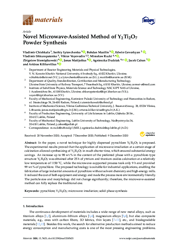 (PDF) Novel Microwave-Assisted Method of Y2Ti2O7 Powder Synthesis