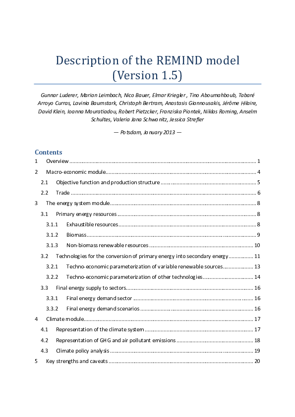 (PDF) Description of the REMIND Model (Version 1.6)