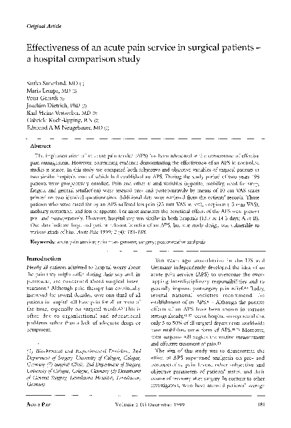 (PDF) Effectiveness of an acute pain service in surgical patients — a ...