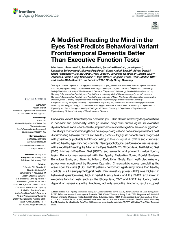 (PDF) A Modified Reading the Mind in the Eyes Test Predicts Behavioral ...