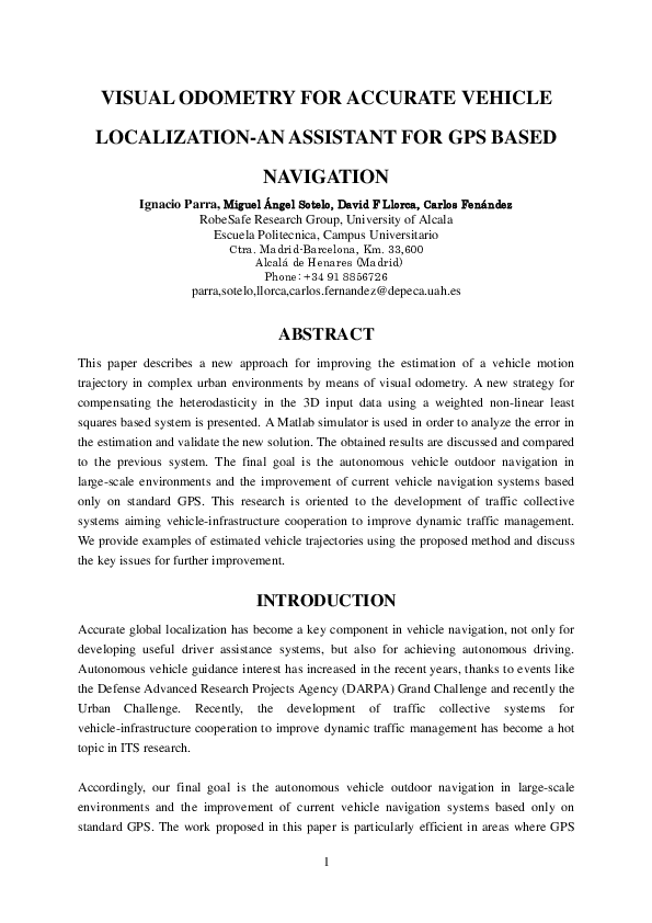 (PDF) Visual odometry for accurate vehicle localization-an assistant ...