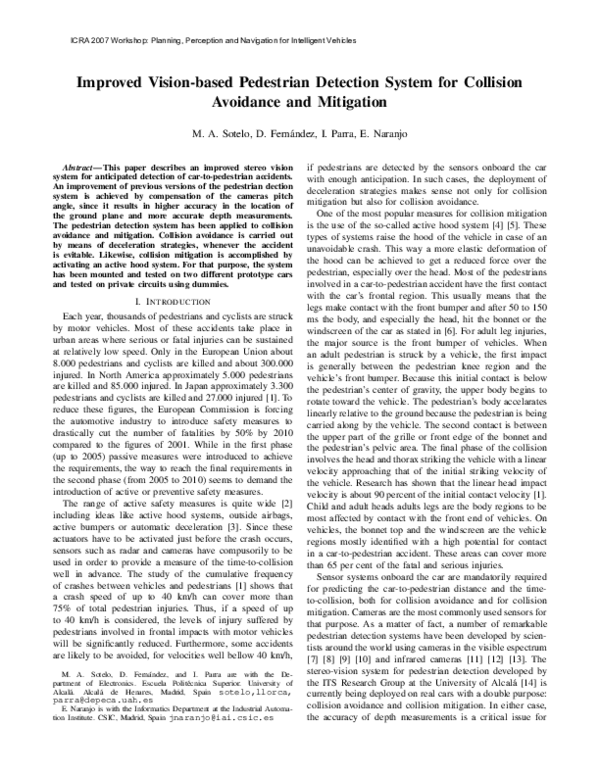 (PDF) Improved Vision-based Pedestrian Detection System for Collision ...