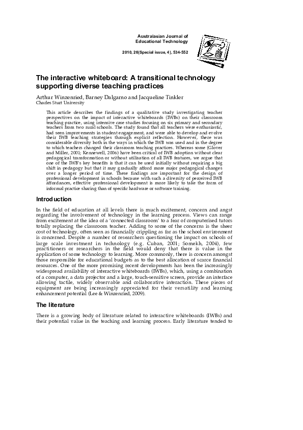(PDF) The interactive whiteboard: A transitional technology supporting ...